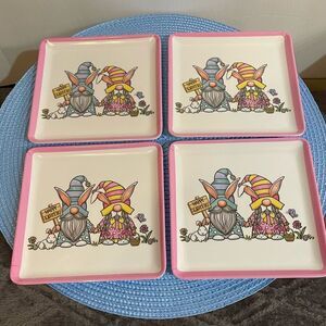 Gnome Easter Appetizer Plates Set of 4 NWT